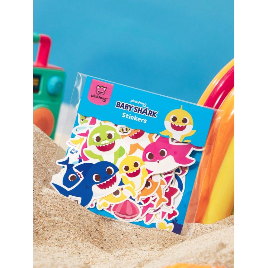 正版聯名 鯊魚寶寶 BABY SHARK 79張鯊魚卡通圖案印花貼紙套裝-細節圖2