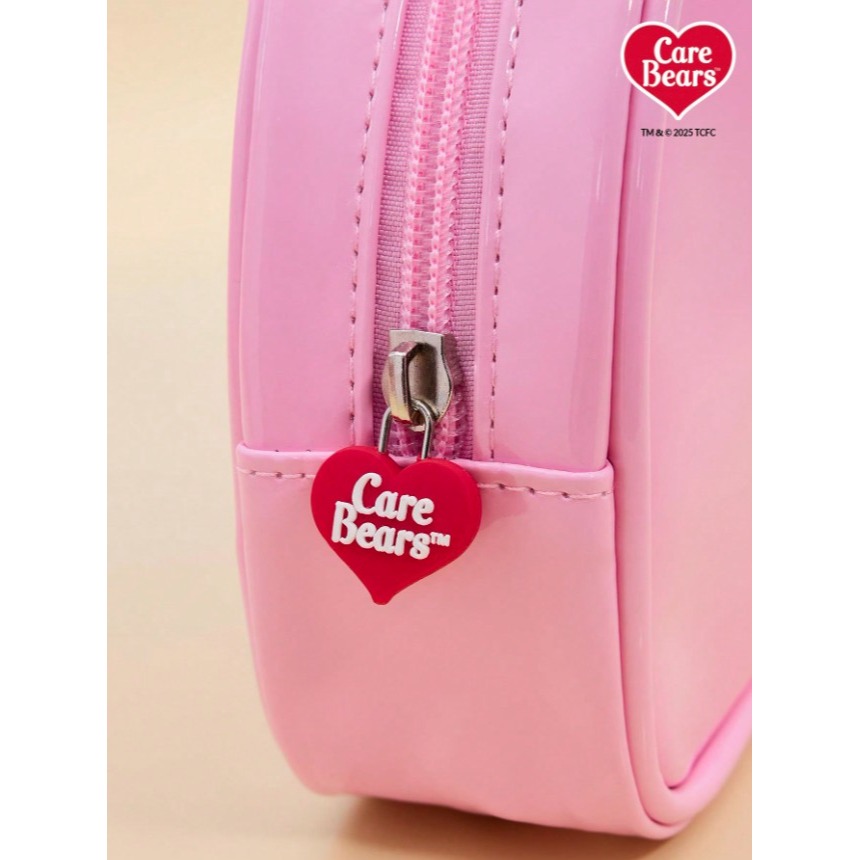 正版聯名 彩虹熊Care Bears 粉紅色愛心熊PU皮革化妝包 收納包-細節圖4