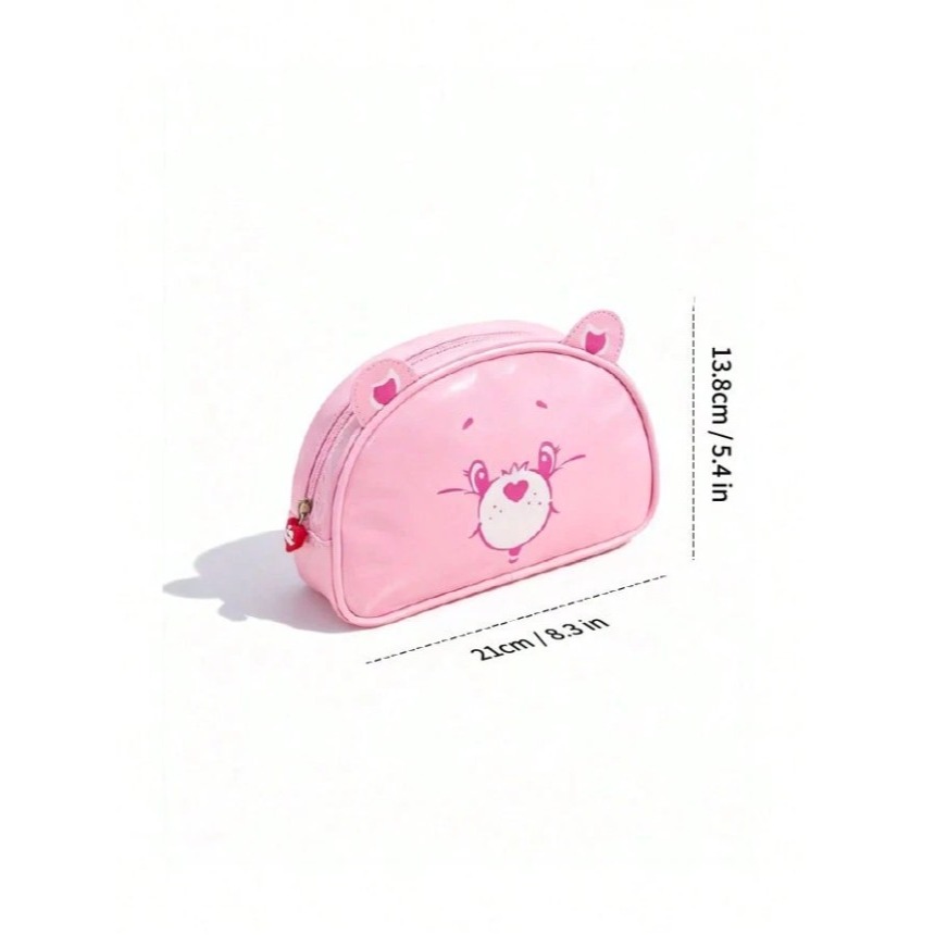 正版聯名 彩虹熊Care Bears 粉紅色愛心熊PU皮革化妝包 收納包-細節圖5