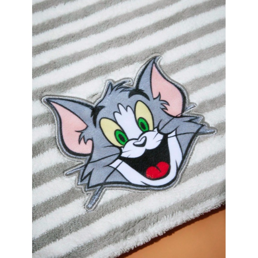 正版聯名 TOM&JERRY湯姆貓和傑利鼠  珊瑚絨超吸水條紋乾髮帽 頭巾-細節圖5