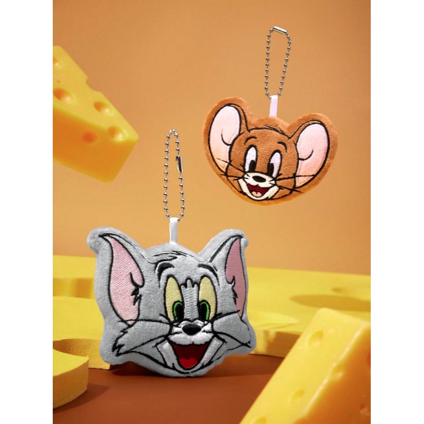正版聯名 TOM&JERRY湯姆貓和傑利鼠  可愛3D絨毛鑰匙圈 包包吊墜-細節圖2