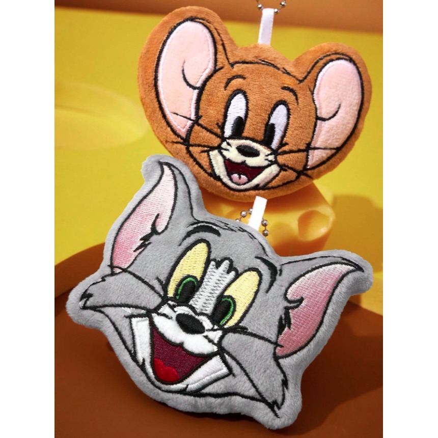 正版聯名 TOM&JERRY湯姆貓和傑利鼠  可愛3D絨毛鑰匙圈 包包吊墜-細節圖3