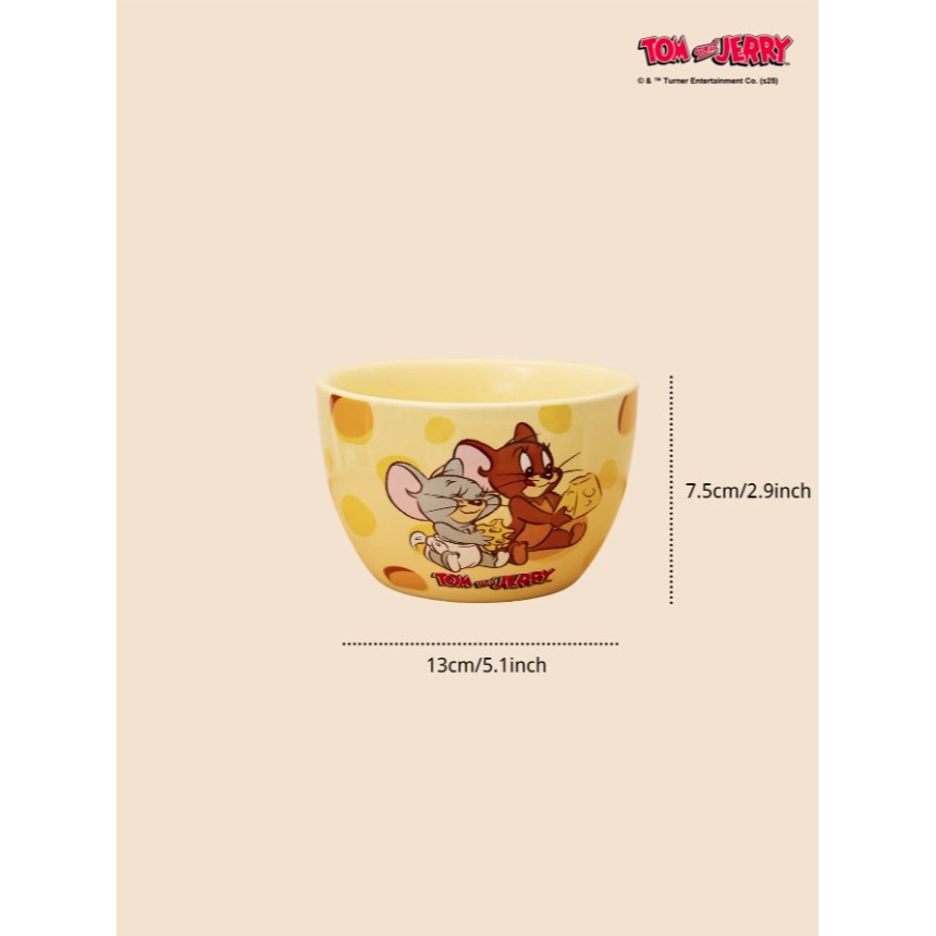 正版聯名 TOM&JERRY湯姆貓和傑利鼠  家用可愛4.5吋陶瓷飯碗 卡通甜品造型碗-細節圖8