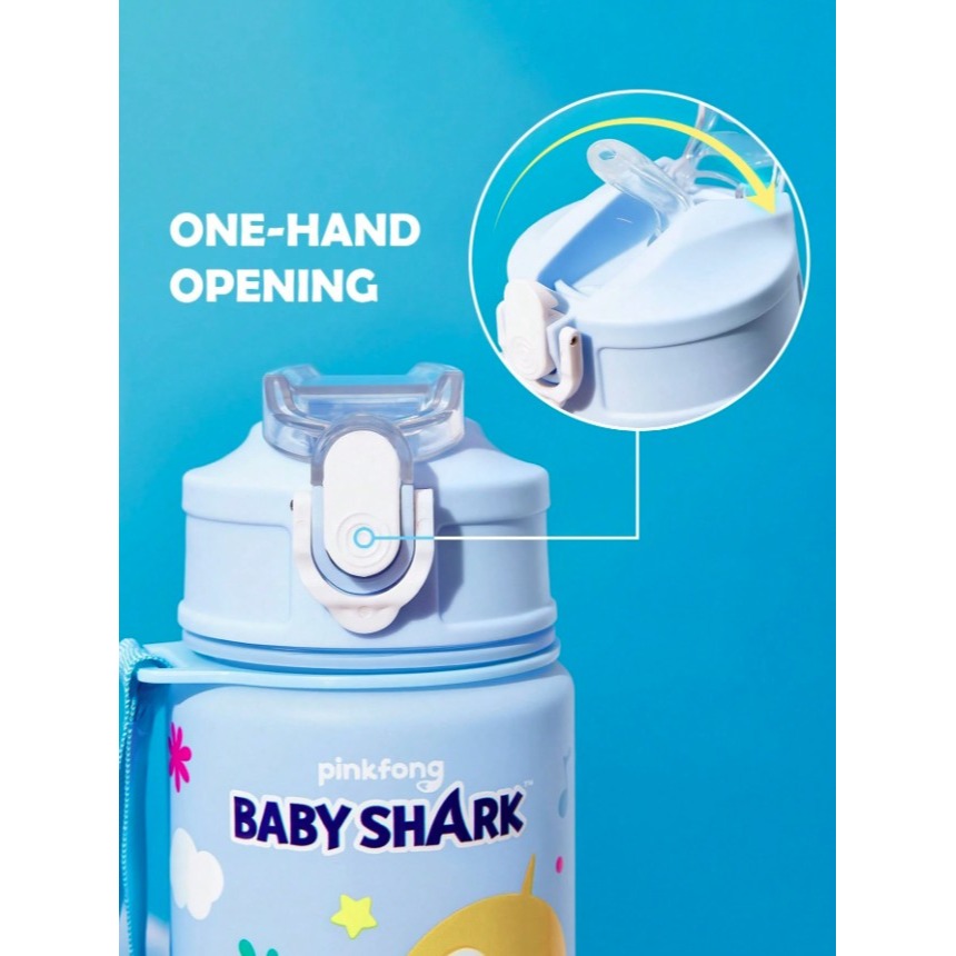 正版聯名 鯊魚寶寶 BABY SHARK 大容量750ml兒童水壺 防漏矽膠彈吸管冷水壺 便攜附提帶水瓶-細節圖3