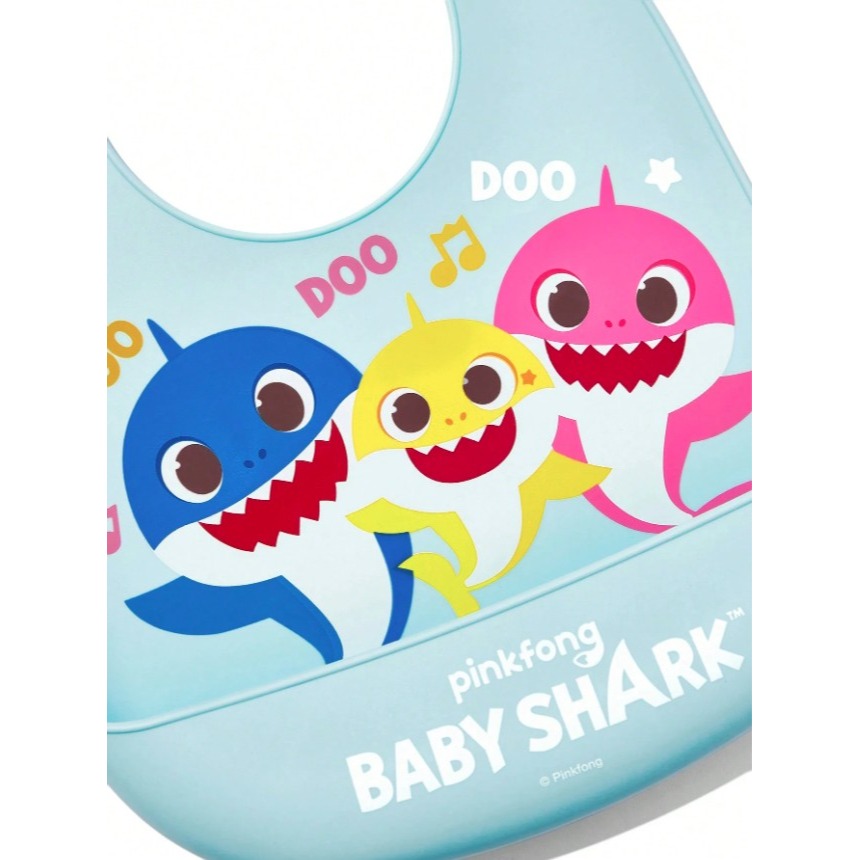 正版聯名 鯊魚寶寶 BABY SHARK 嬰幼兒矽膠吃飯圍兜 輕便防水防污-細節圖4