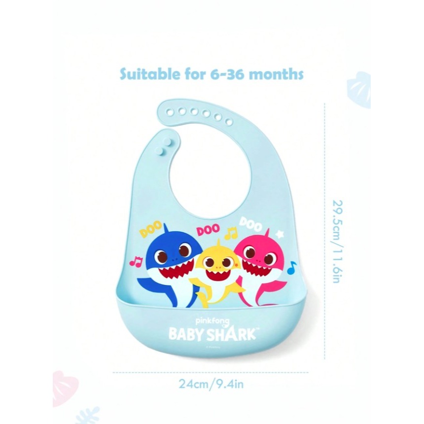 正版聯名 鯊魚寶寶 BABY SHARK 嬰幼兒矽膠吃飯圍兜 輕便防水防污-細節圖6