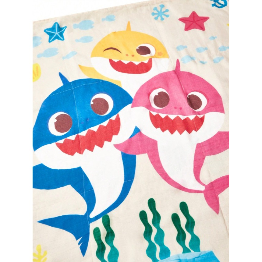 正版聯名 鯊魚寶寶 BABY SHARK 卡通印花竹纖維透氣嬰兒毯襁褓 嬰兒毯 嬰兒包巾 嬰兒被-細節圖5
