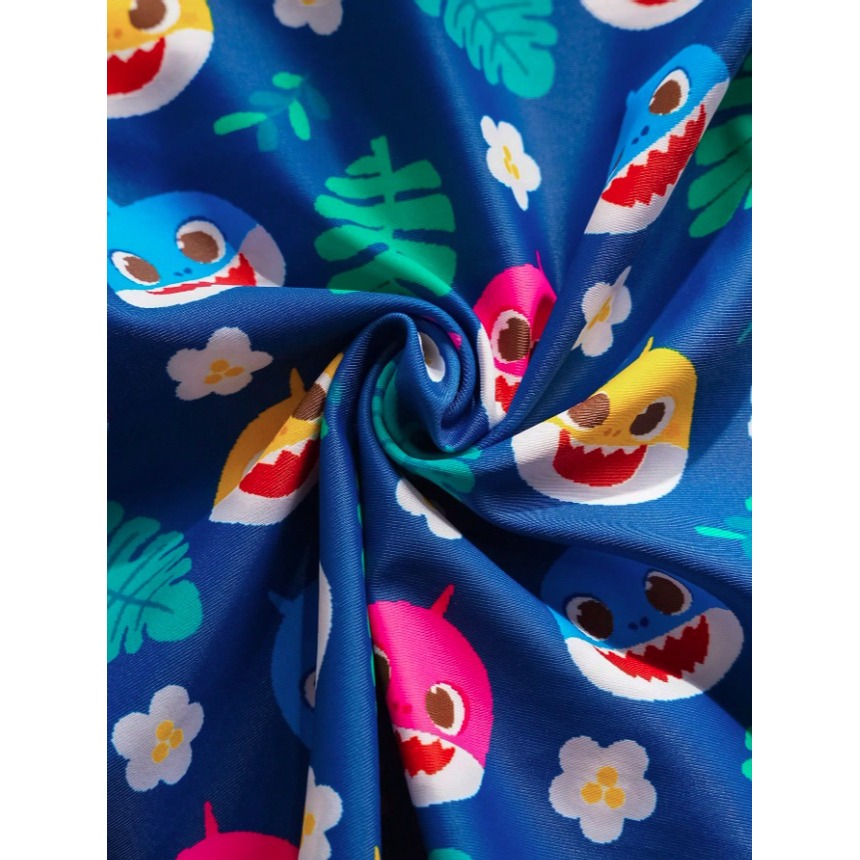 正版聯名 鯊魚寶寶 BABY SHARK 卡通鯊魚短袖連身泳衣泳褲 男嬰幼兒泳衣-細節圖5