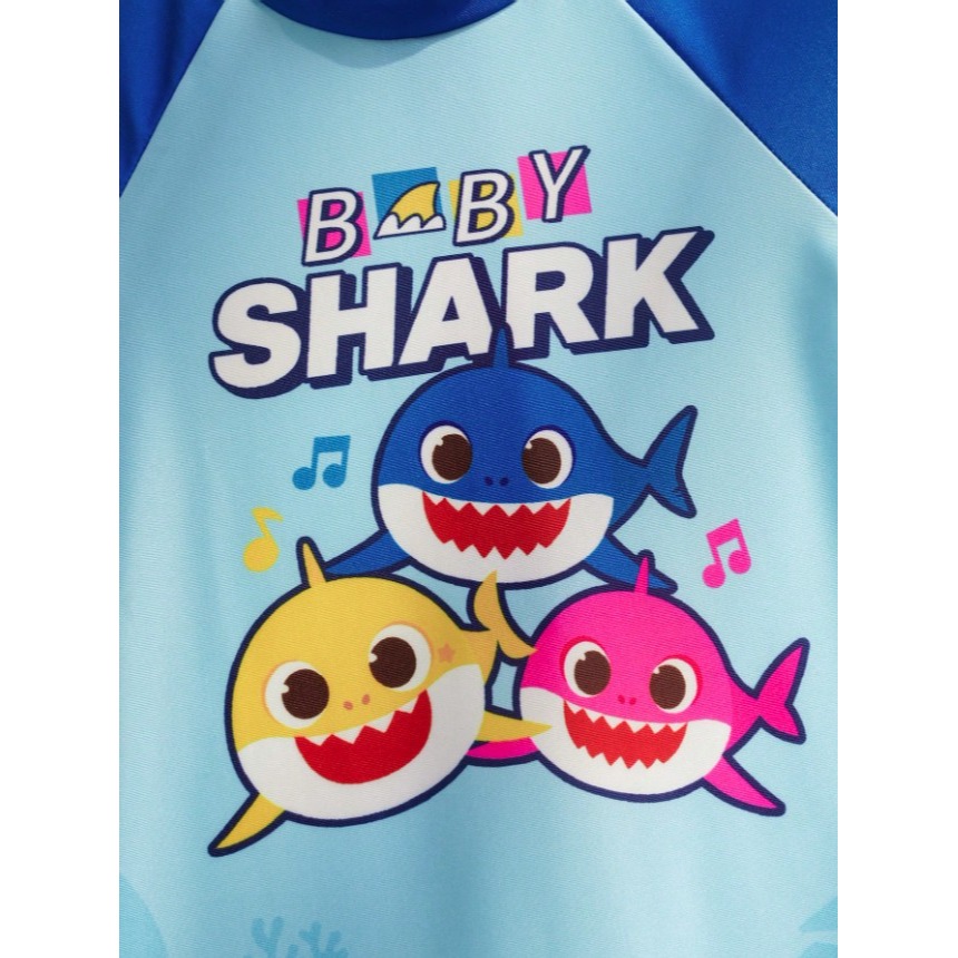 正版聯名 鯊魚寶寶 BABY SHARK 卡通鯊魚男童短袖連身泳衣 兒童泳衣-細節圖4