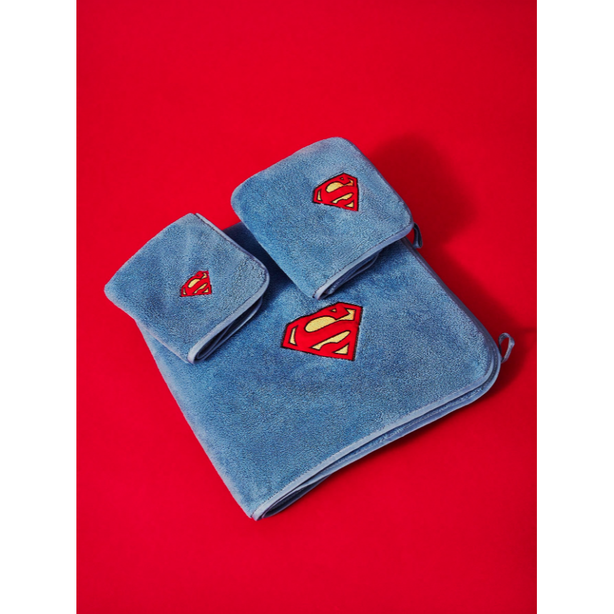正版聯名 超人 Superman 超級英雄印花 藍色超吸水柔軟浴巾 毛巾-細節圖2