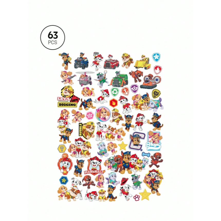 正版聯名 汪汪隊 PAW Patrol 63張卡通狗狗圖案印花貼紙套裝-細節圖3