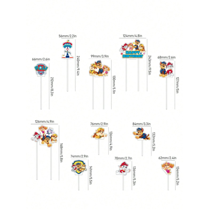 正版聯名 汪汪隊 PAW Patrol 11件套生日派對裝飾插件 甜點蛋糕裝飾-細節圖5