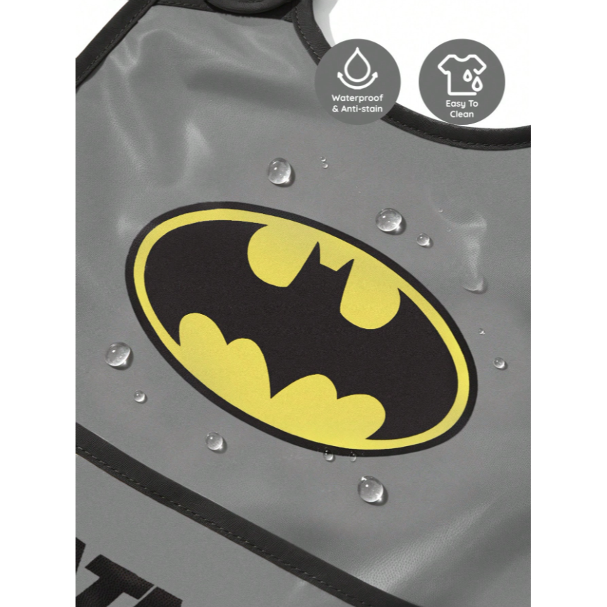 正版聯名 BATMAN蝙蝠俠 超級英雄 黑色防水防污嬰兒吃飯圍兜-細節圖3