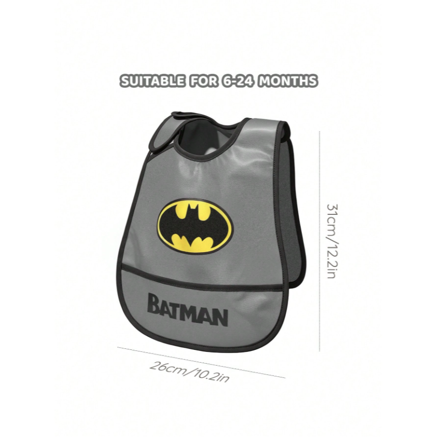 正版聯名 BATMAN蝙蝠俠 超級英雄 黑色防水防污嬰兒吃飯圍兜-細節圖5