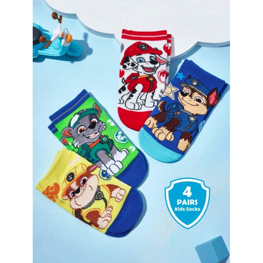 正版聯名 汪汪隊 PAW Patrol 4雙組棉質兒童短襪 吸濕排汗男童襪-細節圖2