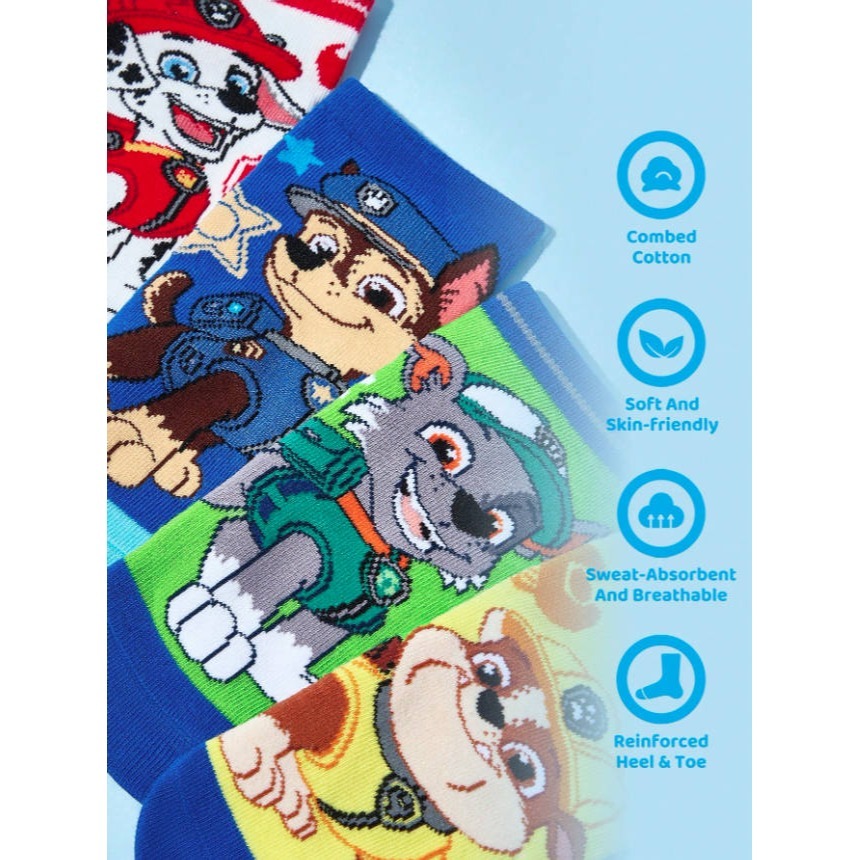 正版聯名 汪汪隊 PAW Patrol 4雙組棉質兒童短襪 吸濕排汗男童襪-細節圖3