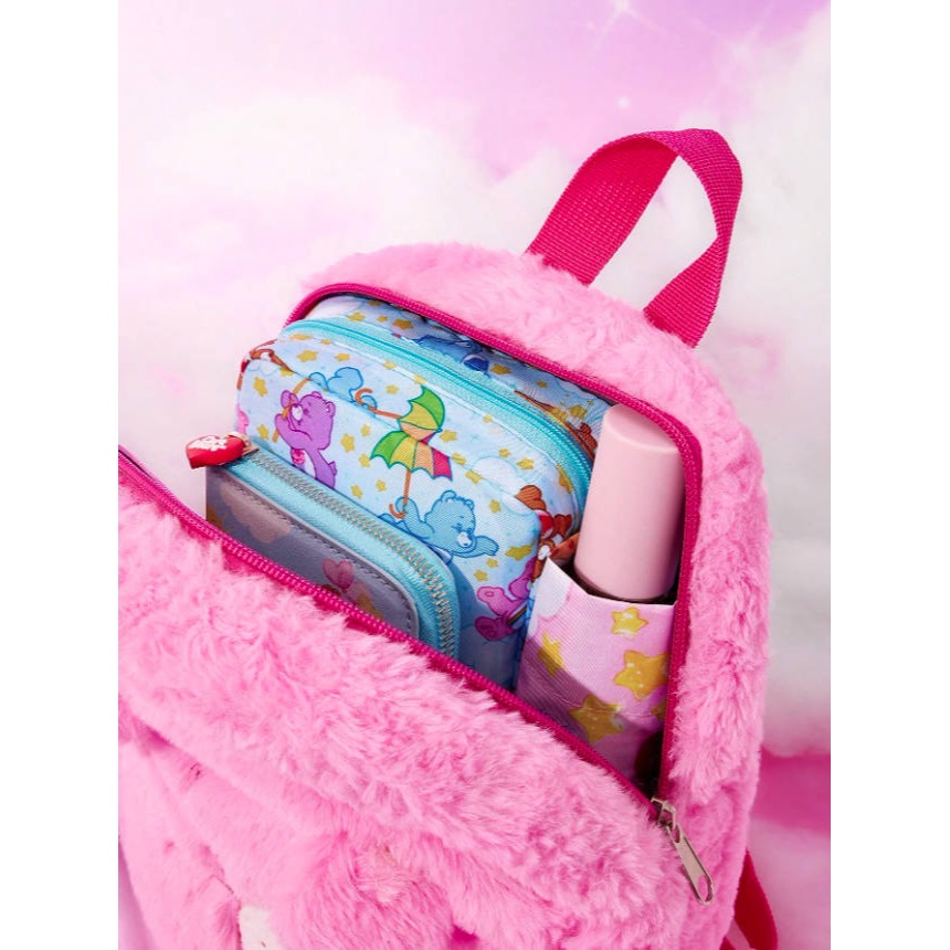 正版聯名 彩虹熊Care Bears  可愛粉色熊毛絨兒童後背包-細節圖3