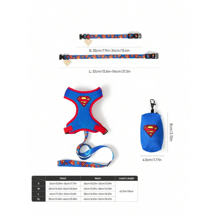 正版聯名 Superman 超級英雄 寵物項圈 寵物胸背帶(送牽繩) 狗狗項圈脖套外出繩-細節圖9