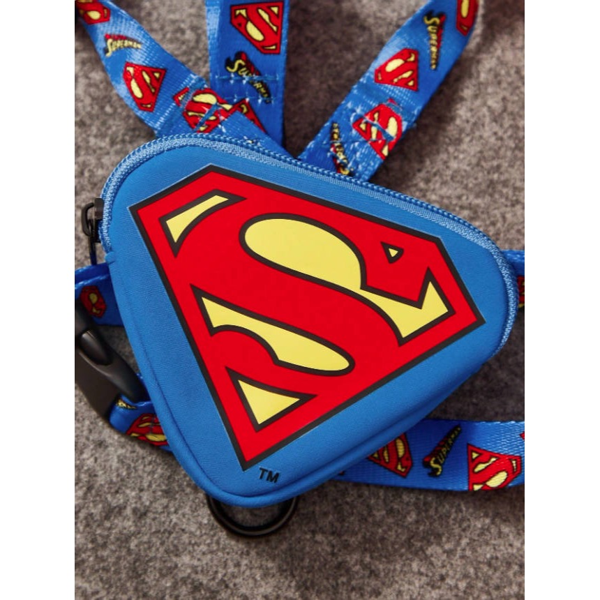 正版聯名 Superman 超級英雄 3件組寵物胸背帶套裝(胸背帶 收納袋 牽繩) 狗狗外出繩-細節圖2