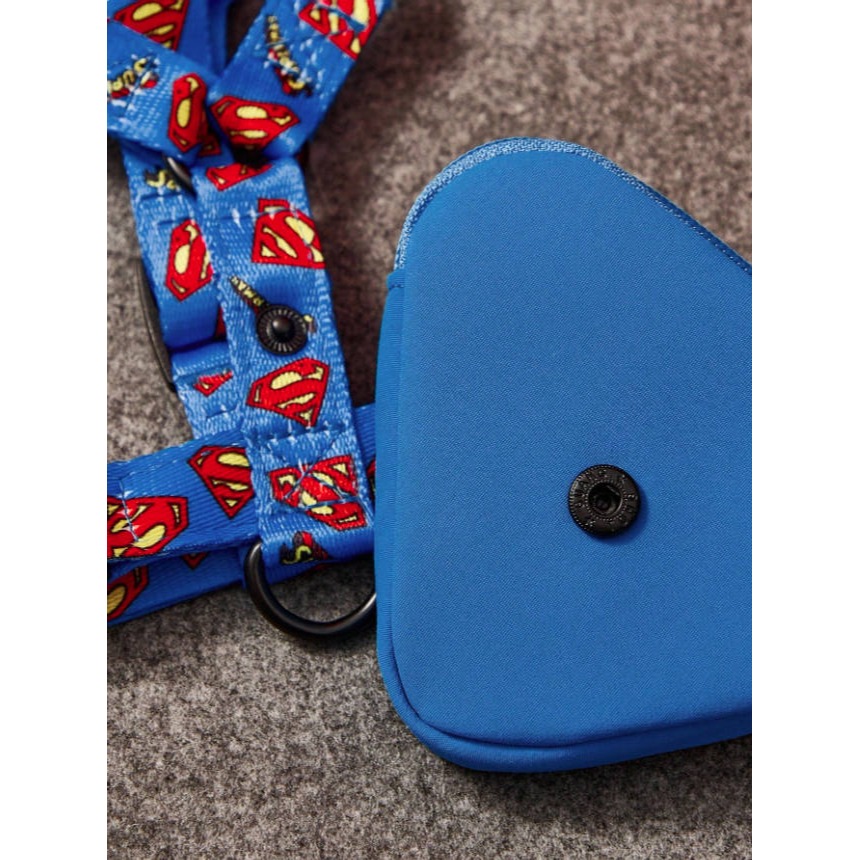 正版聯名 Superman 超級英雄 3件組寵物胸背帶套裝(胸背帶 收納袋 牽繩) 狗狗外出繩-細節圖5