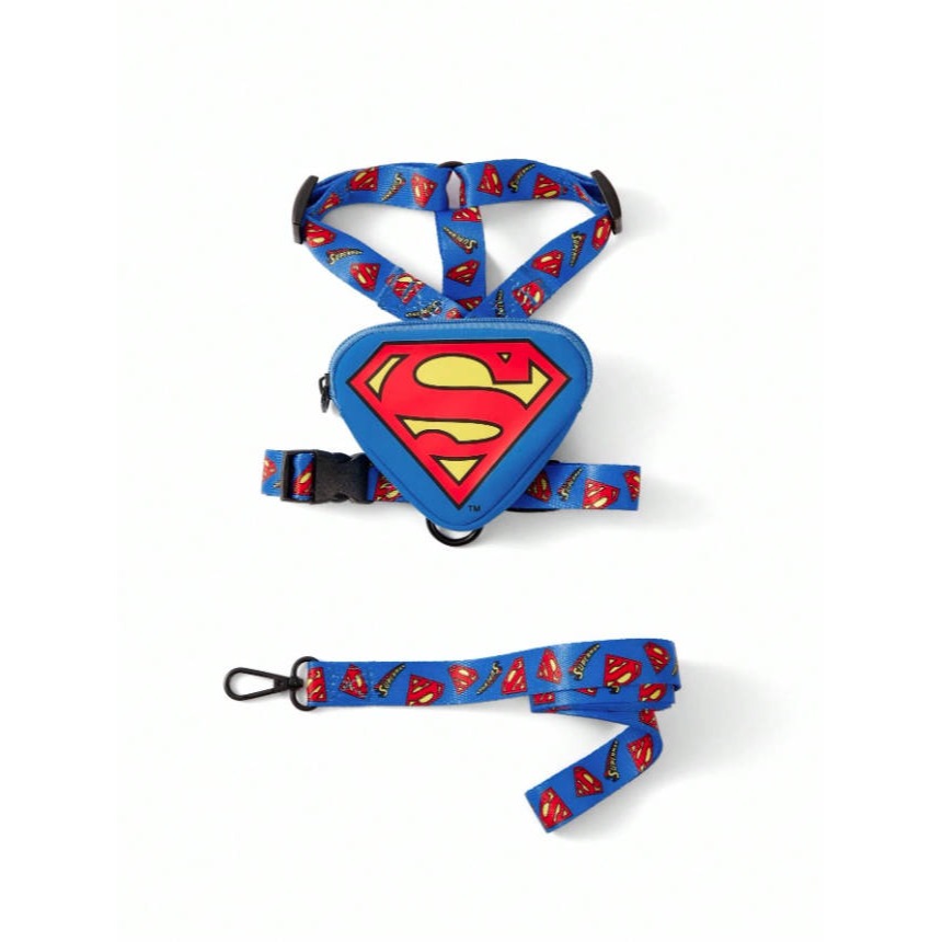 正版聯名 Superman 超級英雄 3件組寵物胸背帶套裝(胸背帶 收納袋 牽繩) 狗狗外出繩-細節圖8