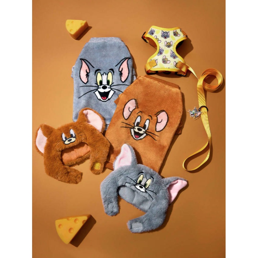 正版聯名 TOM&JERRY湯姆貓和傑利鼠印花 2件組寵物胸背帶套裝(胸背帶 牽繩) 狗狗外出繩-細節圖5