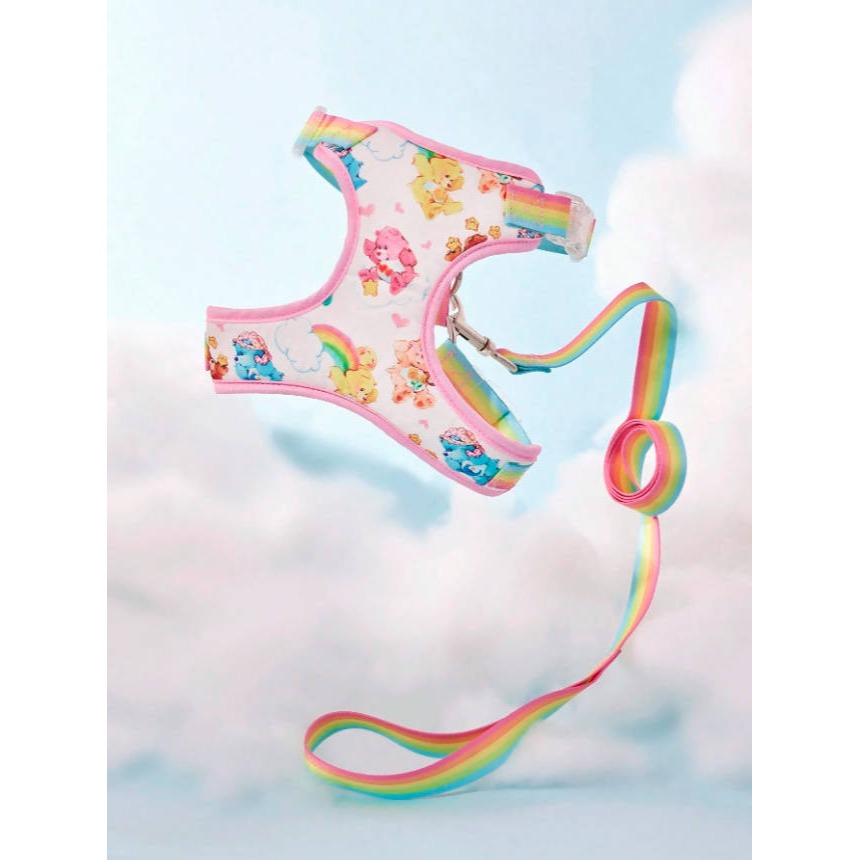 正版聯名 彩虹熊Care Bears 2件組彩虹款寵物狗背心胸背帶附牽繩組-細節圖3