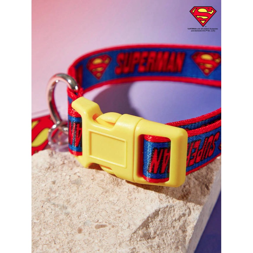 正版聯名 Superman 超級英雄 超人印花寵物項圈 狗狗項圈 貓咪項圈 外出項圈-細節圖4