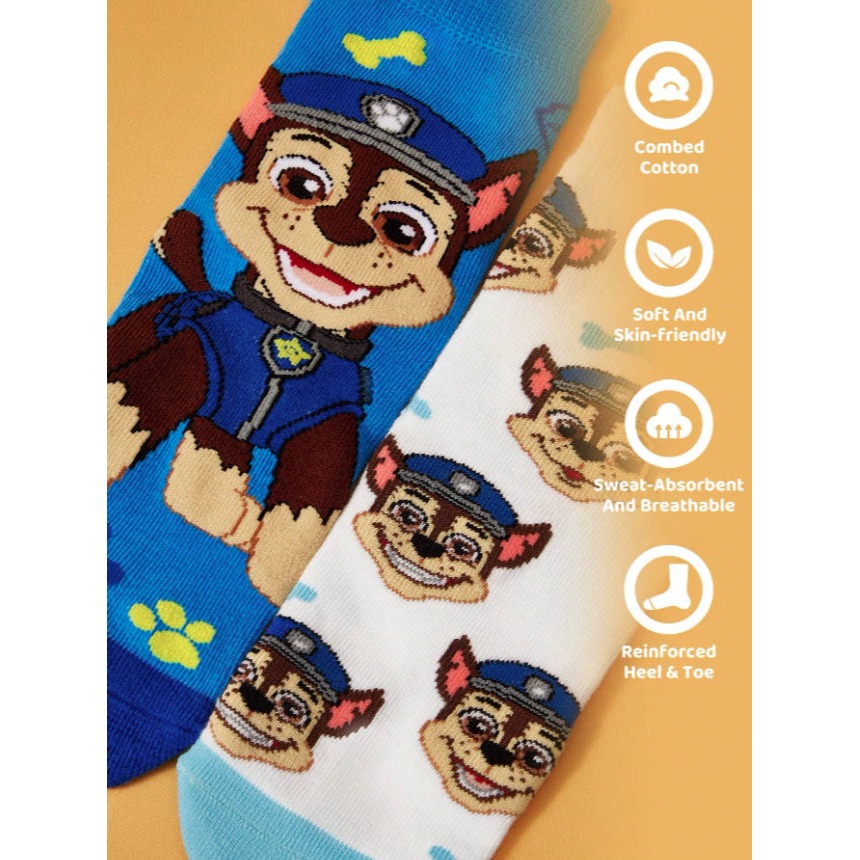 正版聯名 汪汪隊 PAW Patrol 2雙組狗狗圖案兒童棉質透氣中筒襪-細節圖2