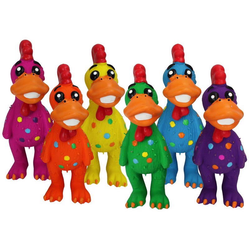 美國Multipet Globkens 彩色圓點公雞 寵物乳膠啾啾玩具-細節圖2