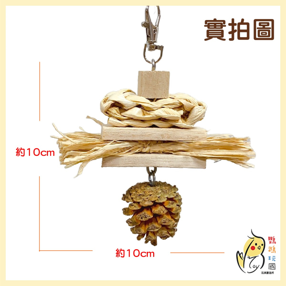 【鸚鵡玩國】鸚鵡啃咬玩具 台灣製 草編啃咬串 天然啃咬玩具 鸚鵡紓壓玩具 原木 松果 玉米編織葉 小鸚 虎皮 和尚 凱克-細節圖2