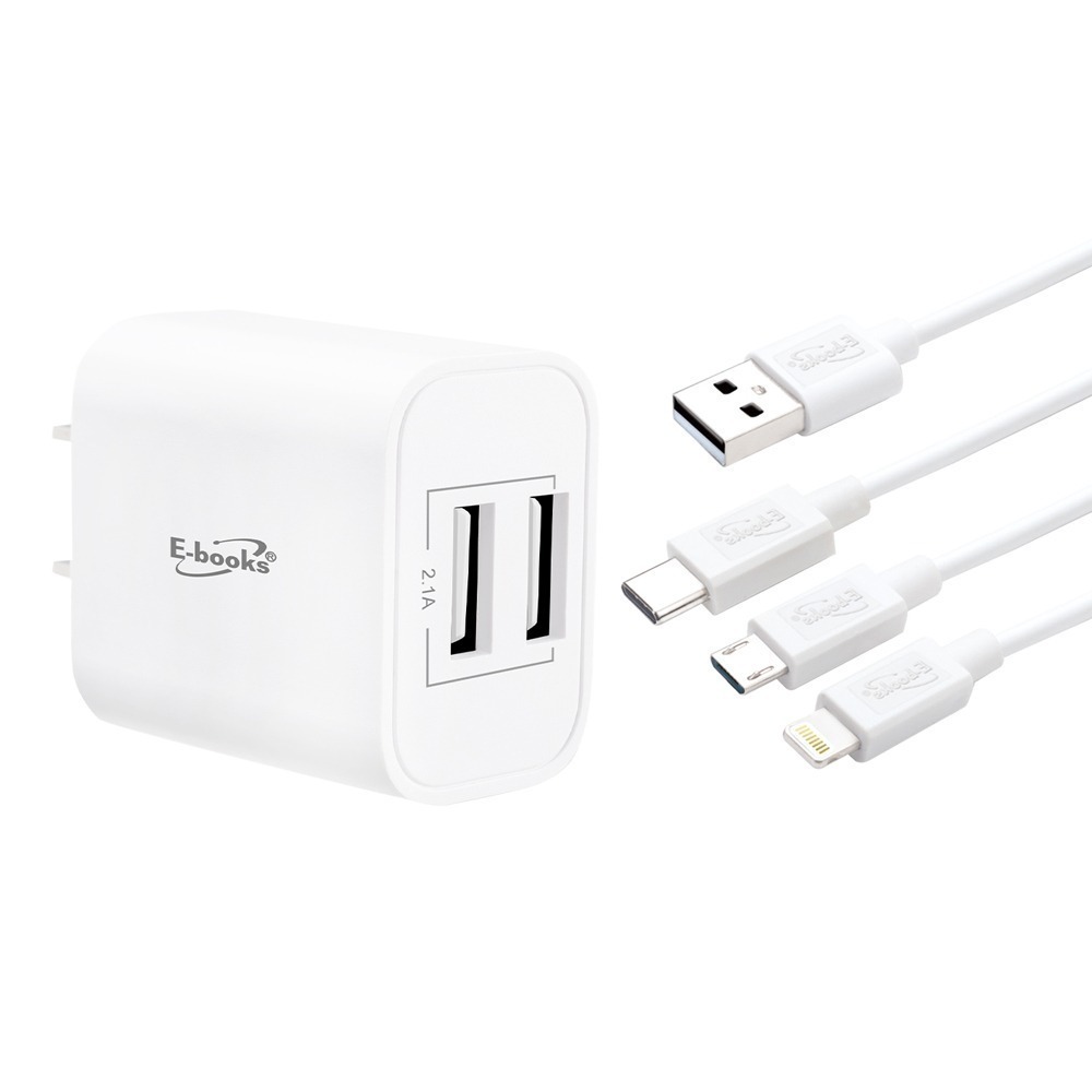 E-books B66 雙孔USB快速充電器贈三合一充電線-細節圖2