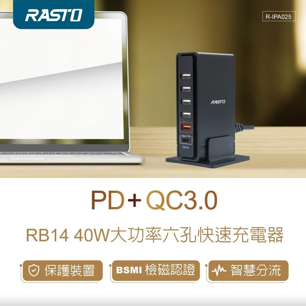 RASTO RB14 40W大功率PD+QC3.0六孔快速充電器-細節圖3