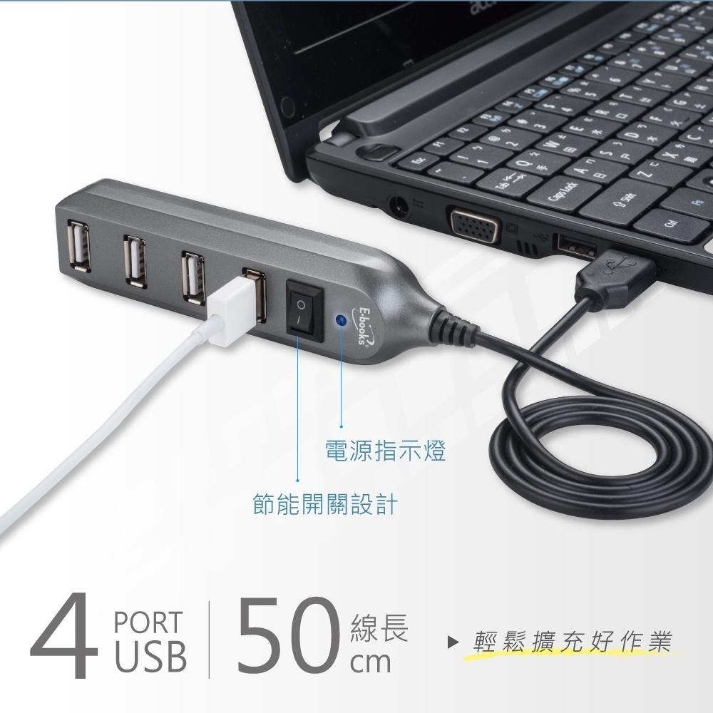 E-books H17 節能開關4孔USB-Hub集線器贈Type C轉接頭-細節圖4