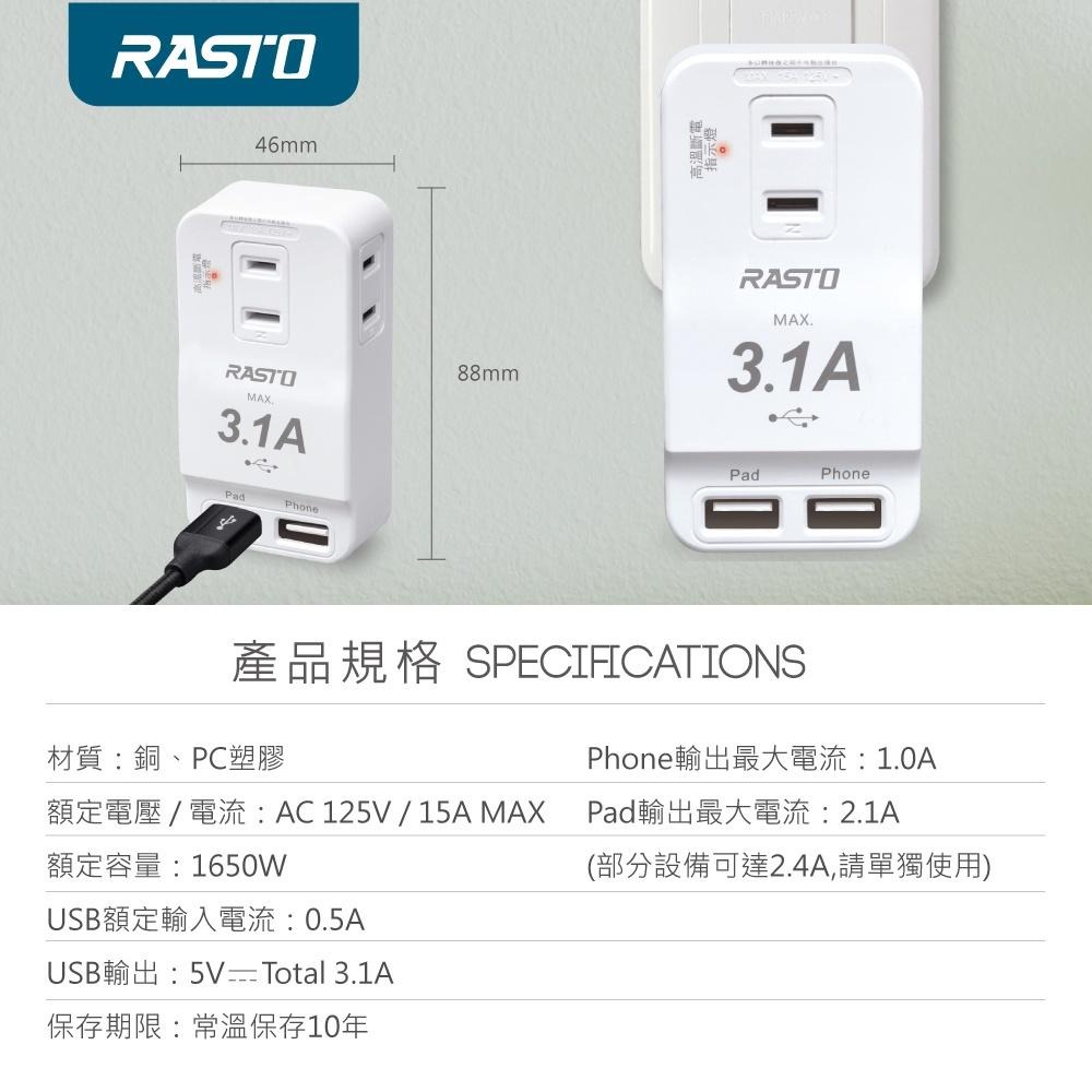 RASTO FP3 三插二埠 USB壁插-細節圖7