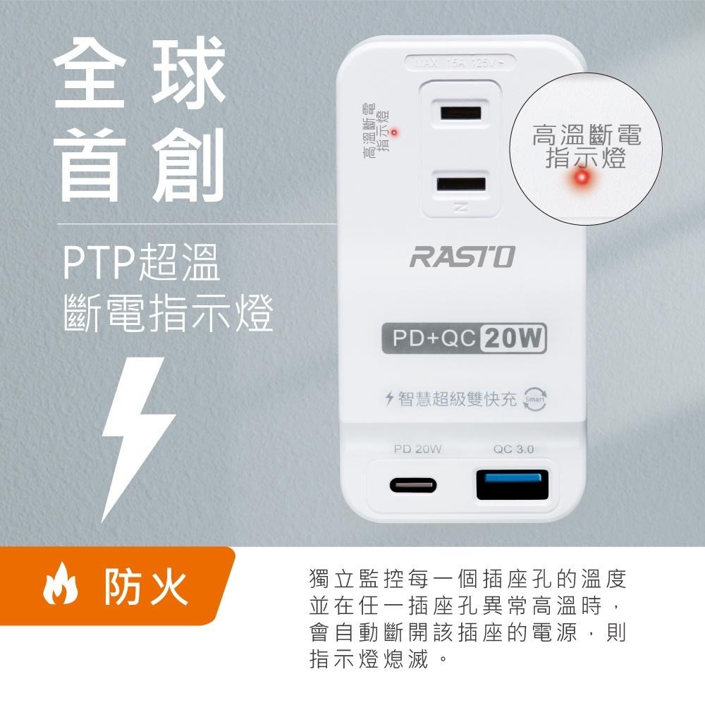 RASTO FP4 三插二埠20W PD+QC3.0壁插-細節圖4