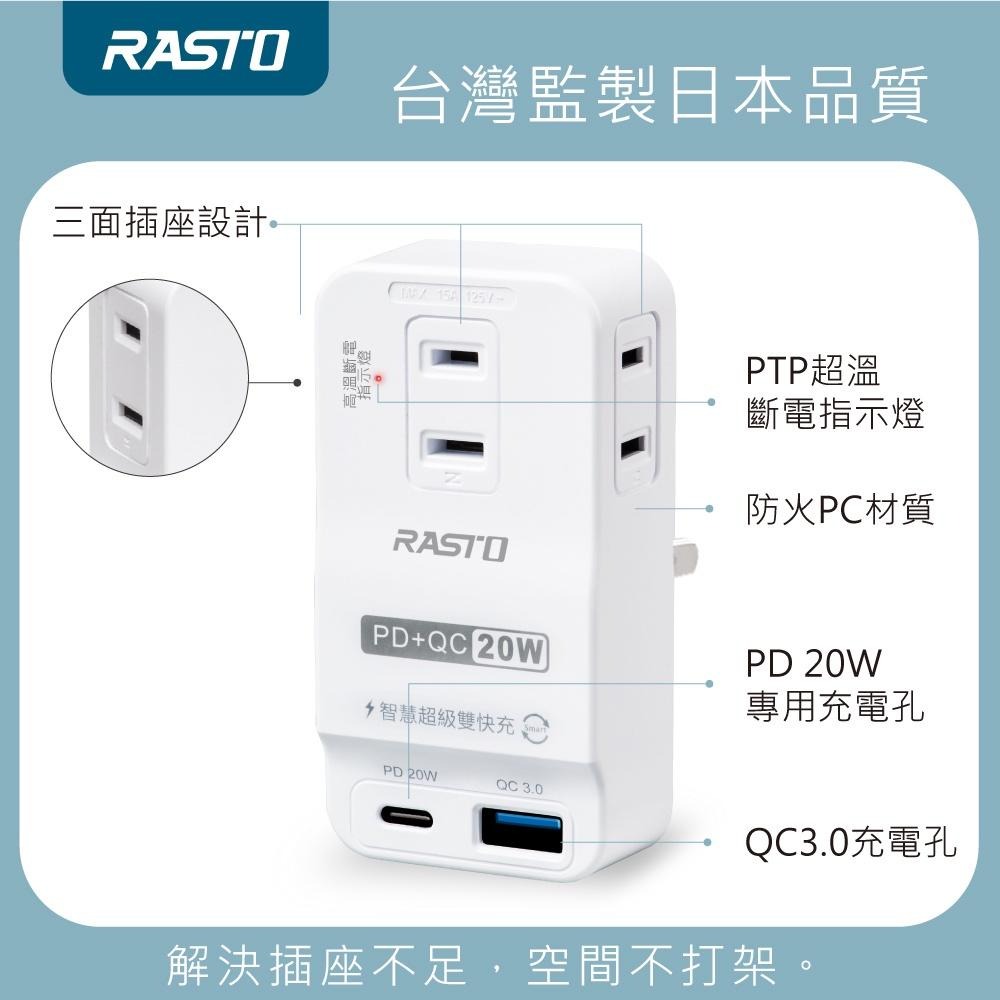 RASTO FP4 三插二埠20W PD+QC3.0壁插-細節圖5