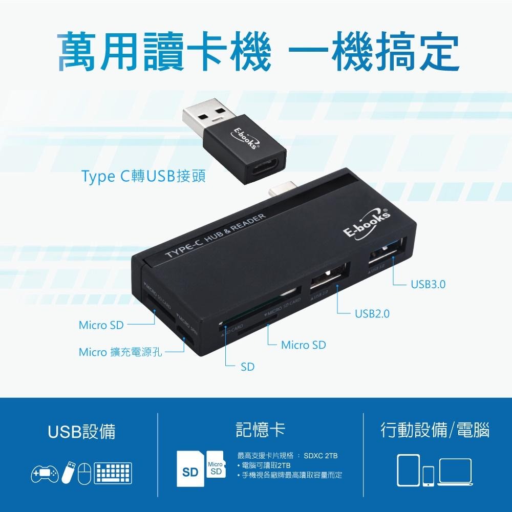 E-books T42 Type C+USB3.0萬用雙介面OTG HUB讀卡機-細節圖4