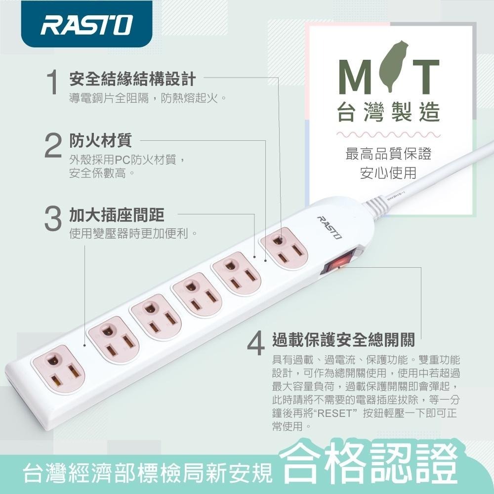 RASTO FE3 一開六插三孔延長線 ( MIT)-   1.8M-細節圖5