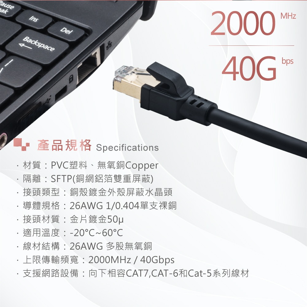 RASTO REC15 超極速 Cat8 鍍金接頭SFTP雙屏蔽網路線-1M-細節圖8