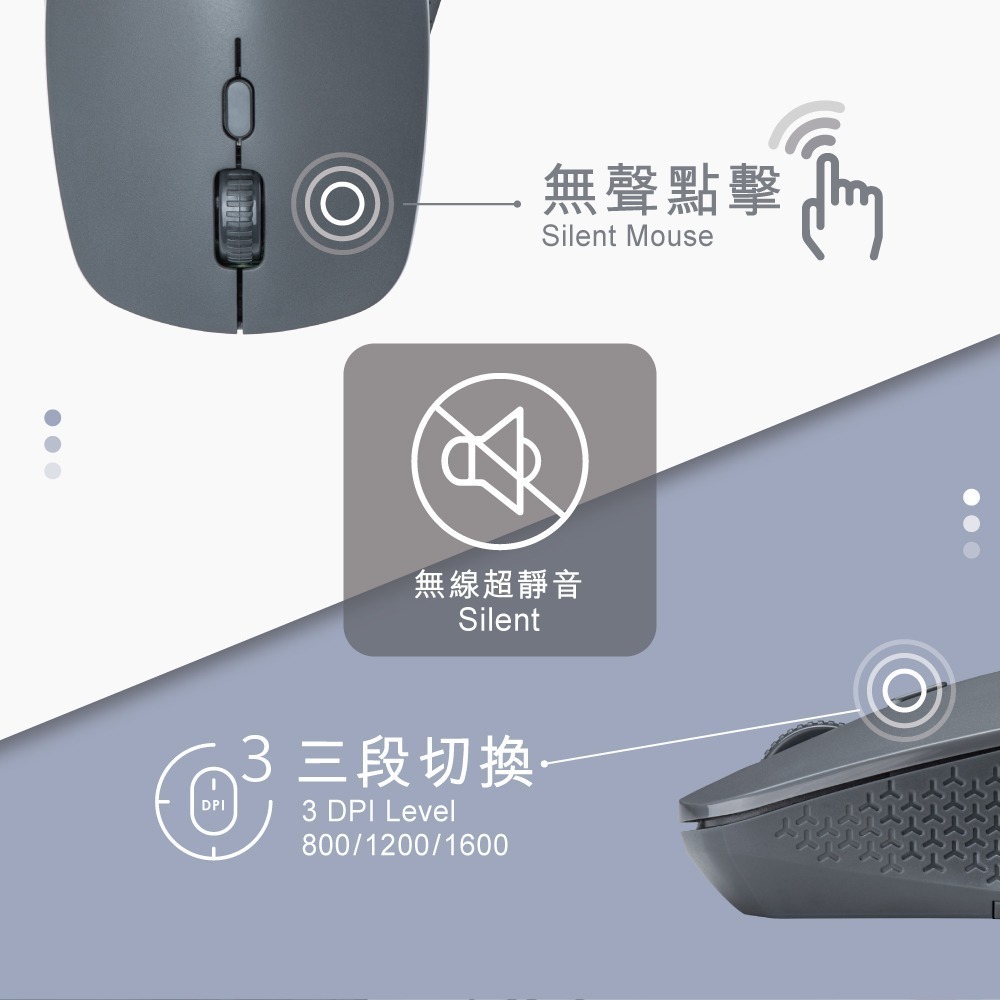 E-books M73 三段DPI切換Type C+USB雙介面靜音無線滑鼠-細節圖4