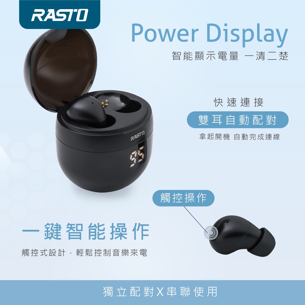 RASTO RS61 黑曜石小耳洞專用電量顯示真無線藍牙5.3耳機-細節圖7