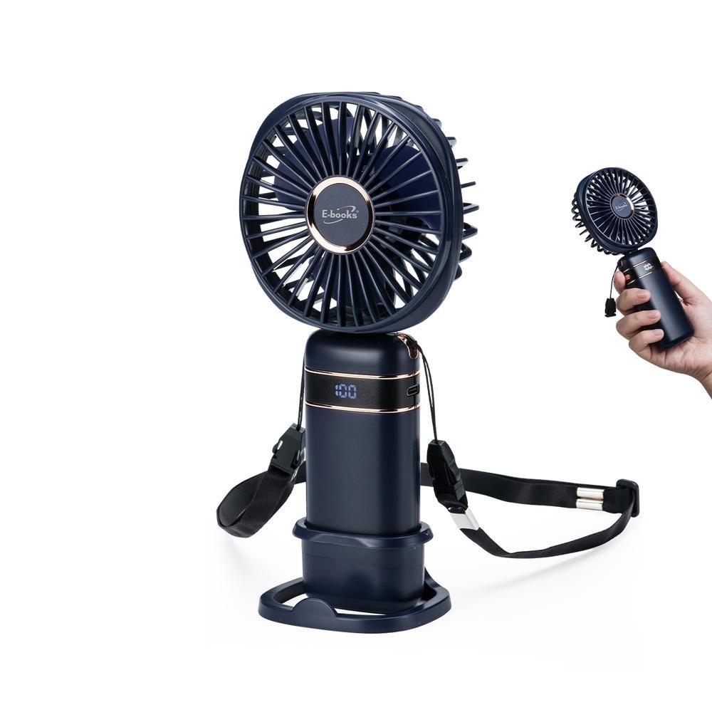 【台灣製造】E-books K42 五段風速手持立式頸掛三合一充電風扇 (使用鋰電池可隨身登機)-細節圖2