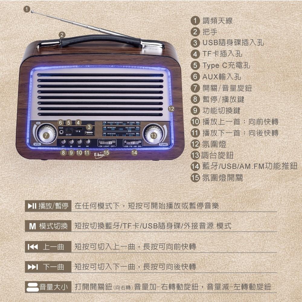 E-books D61 復刻經典木紋多功能藍牙喇叭-細節圖5