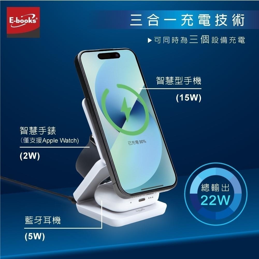 E-books B98 【台灣製造】22W三合一支架摺疊磁吸快充無線充電器-細節圖5