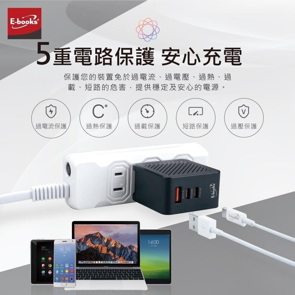 E-books B72 65W GaN氮化鎵三孔充電器 + 100W C to C快充傳輸線組-細節圖5