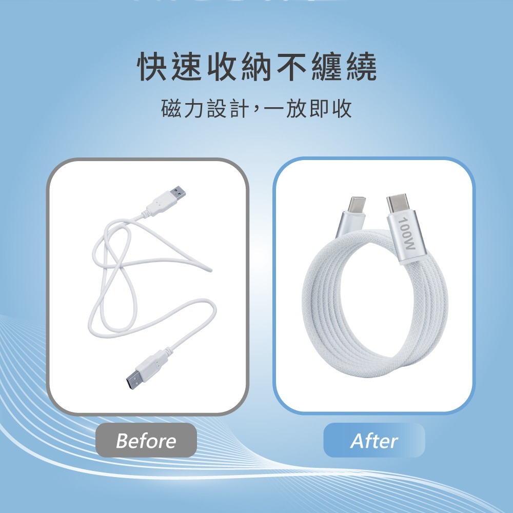 E-books XA47 鋁製 Type C to C 100W磁吸充電傳輸線-1.2M-細節圖3