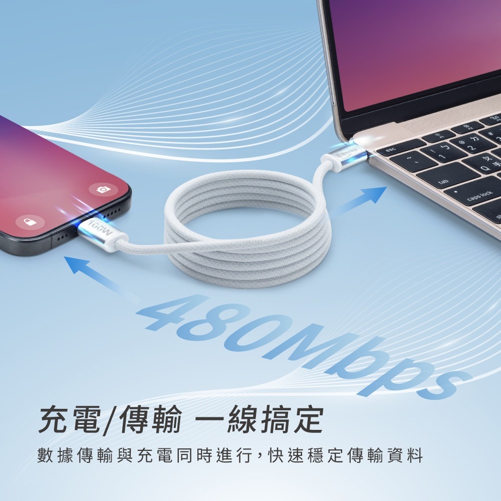 E-books XA47 鋁製 Type C to C 100W磁吸充電傳輸線-1.2M-細節圖5