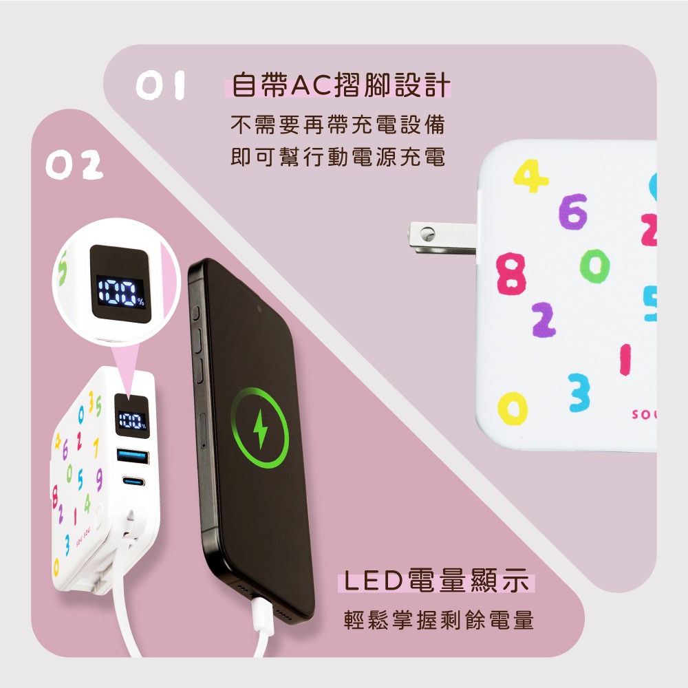 SOU．SOU十數昆【台灣製造】AC插座自帶線三輸出數顯快充行動電源 22.2Wh-細節圖5