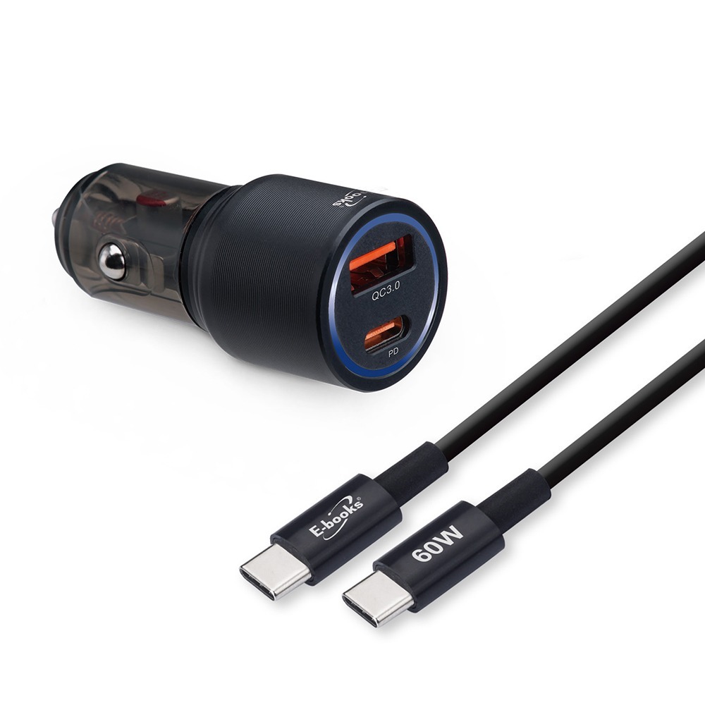 E-books B103 車用30W PD+QC3.0+60W C to C 快充傳輸充電組-細節圖2